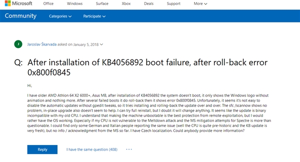 Windows 10 CPU漏洞補丁讓電腦變磚 Windows 10 CPU漏洞補丁讓電腦變磚