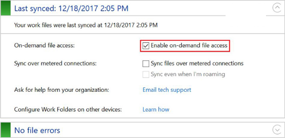 Windows 10 RS4新功能:工作文件夾可按需同步 Windows 10 RS4新功能:工作文件夾可按需同步